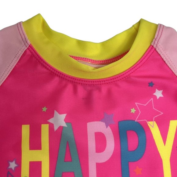 Wonder Nation Girls Baby Size 18 Months Rash Guard Swim Shirt Pink Neon Happy - Picture 12 of 12